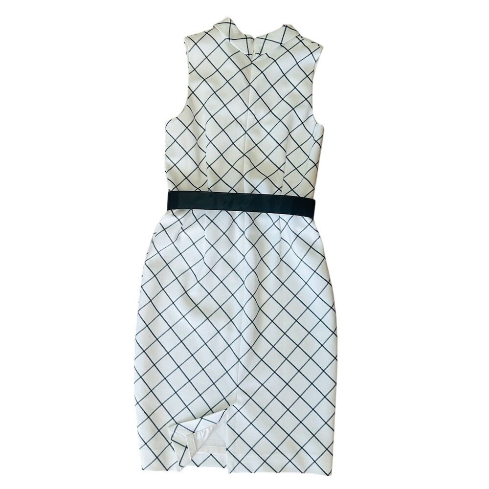 White House Black Market Dress Womens Size 6 Ivory Windowpane Sheath - Picture 4 of 6